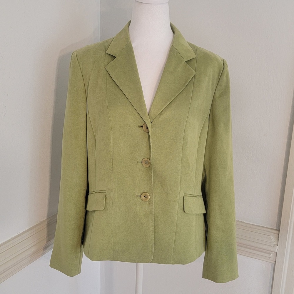 Vintage Talbots Faux Suede Blazer Career Jacket Sage Green Womens 12 Office Chic - Picture 2 of 12
